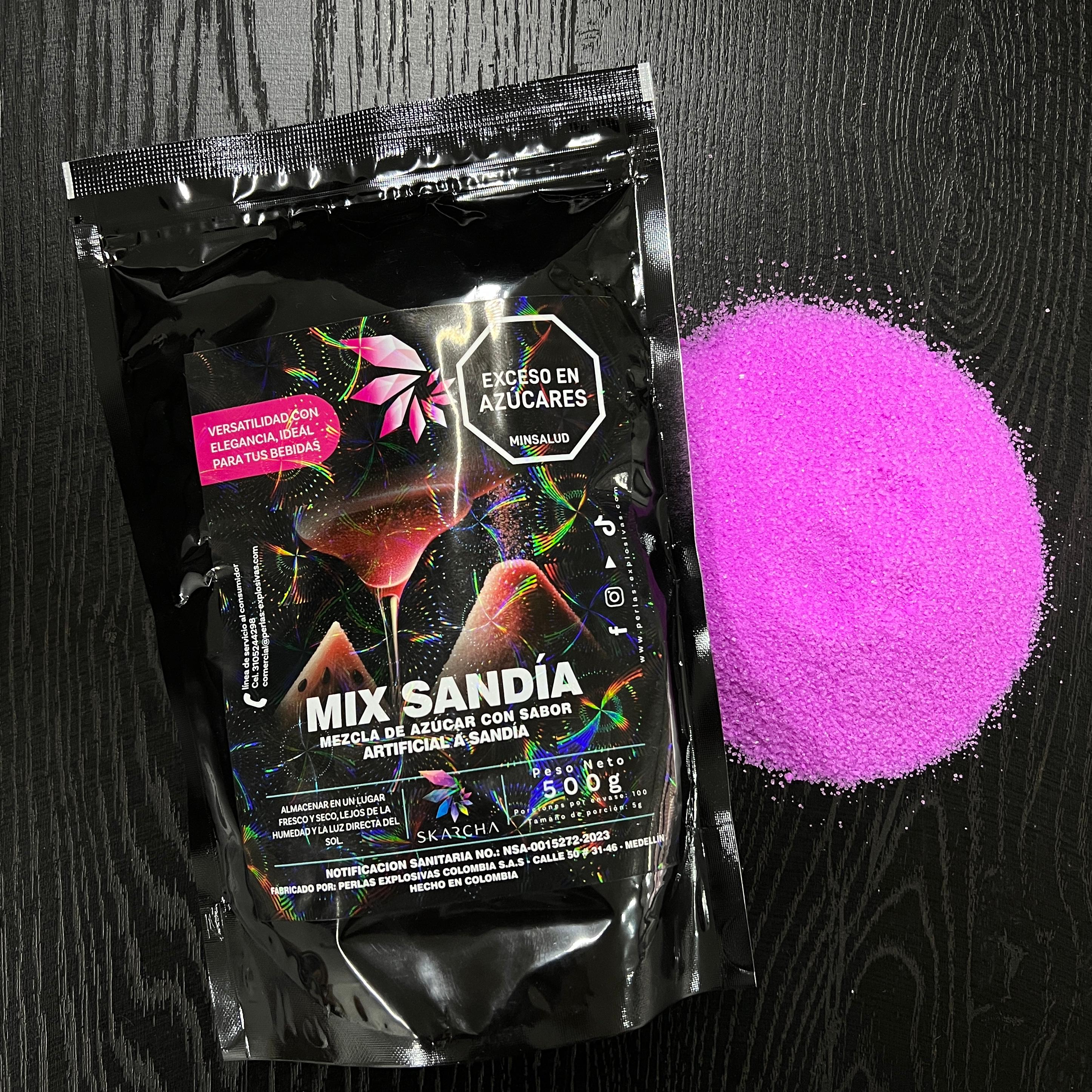 Bolsa Skarcha sandia 250g — escarchador para bordes de cocteles, fondo blanco